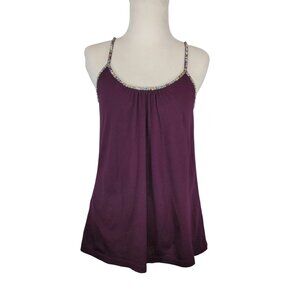 VTG Sequin-Trimmed Purple Express Camisole Top Size S Small Adjustable Straps
